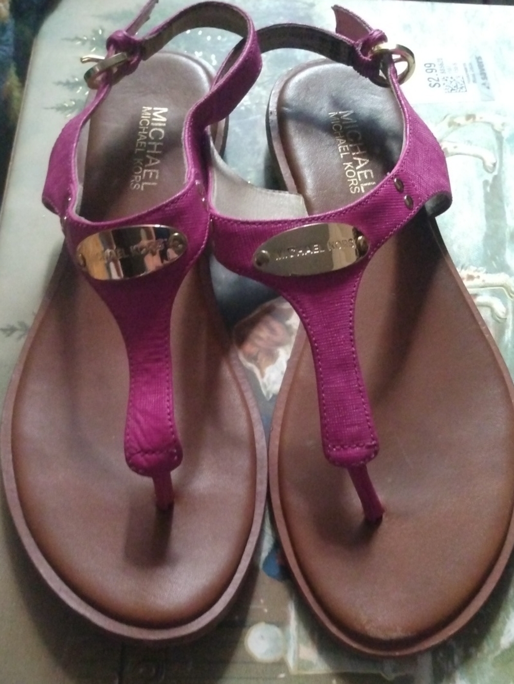 Michael Kors Pink T-Strap Sandal with Gold Plaque